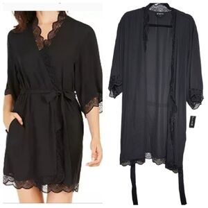 NWT INC INTERNATIONAL CONCEPTS Black Lace Trim Short Robe